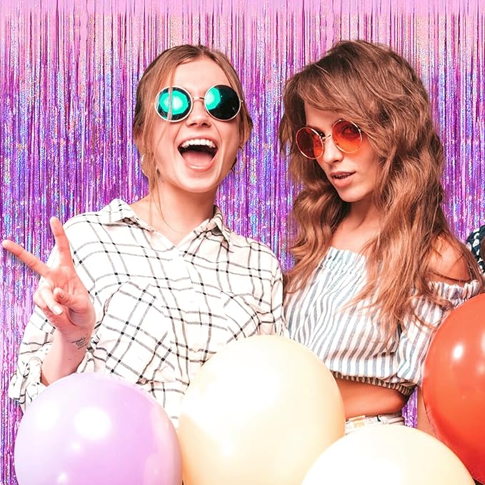 6 Pack Pink Foil Fringe Curtain Backdrop, 3.28Ft x 8.2Ft Metallic Tinsel Foil Fringe Streamer Curtains for Photo Booth, Birthday, Wedding, New Year Party Decorations