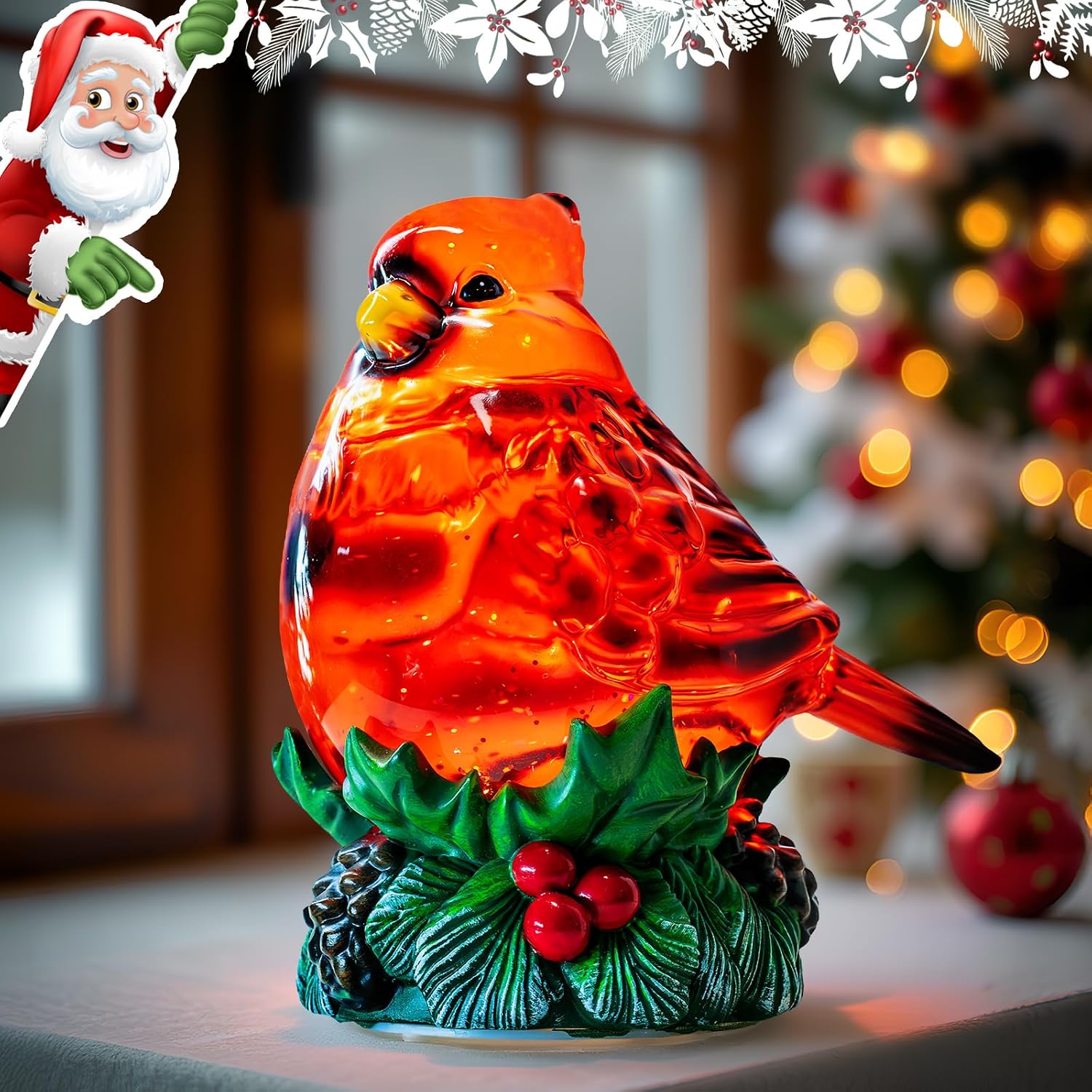 Christmas Cardinal Snow Globe Cardinal Holly Music Water Lantern Holiday Decorations Gifts for Family Children or Friends