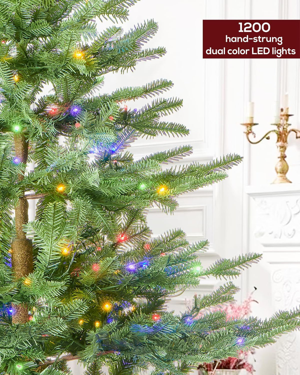 9ft pre-lit christmas tree fir with remote control, close-up detail