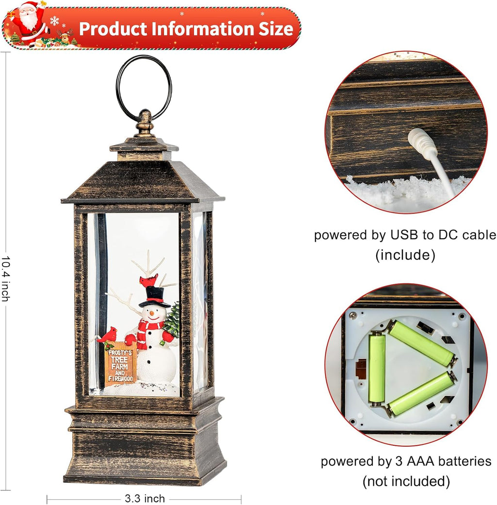 christmas snow globe lantern, snowman & red cardinal, side view