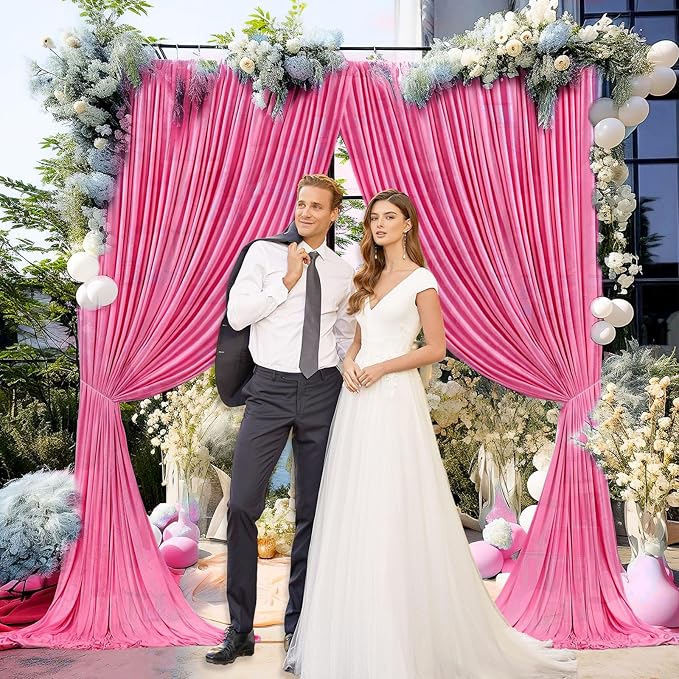 10 x 7 Feet Pink B Backdrop Curtain for Partie, Background Curtains for Photoshoot, Birthday, Wedding, Halloween, Thanksgiving, Christmas Day, New Year Party Decorations 5Ft x 7Ft, 2 Panels