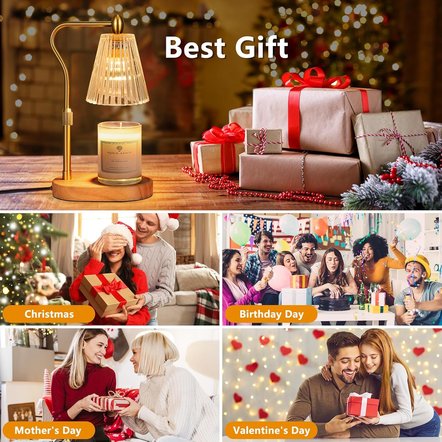 Engpure Candle Warmer Lamp - Candle Warmer Lamp with Timer and Dimmer Adjustable Height,Electric Wax Melt Warmer with 2 Bulbs for Scented Jar Candles Home Decor Mother's Day Gifts, Amber