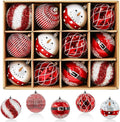 JORNOY Christmas Tree Ornaments Set of 12, 3.15inch/80MM Shatterproof Plastic Xmas Tree Ball Ornaments Bulk Decorative Hanging Baubles for Xmas Tree Decor Holiday Party Decorations, Red & White
