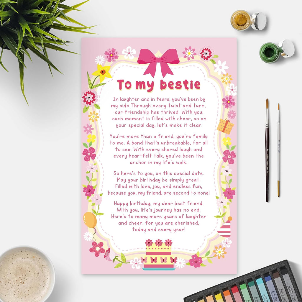 Poem Birthday Card for Bestie, Heartfelt Happy Birthday Card Gift for Bestie Best Friend BFF Closest Friend, Friendship Cards for Her, Thank You Gift