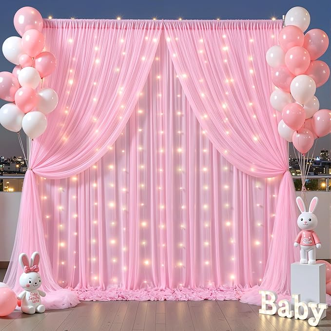 Baby Pink Tulle Backdrop Curtain for Wedding Parties,10ft x 10ft Wrinkle Free Curtain Backdrop,2 Layer Drapes for Backdrop,Polyester Back Drop for Bridal Shower Birthday Baby Shower Photography