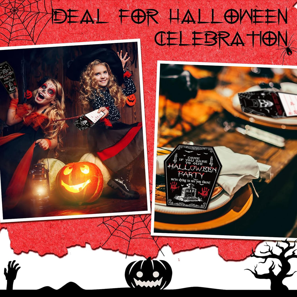 Geelin 60 Pcs Halloween Party Invitations with Envelopes Ticket Scary Halloween Party Invitations Halloween Baby Shower Invitations Horror Birthday Invitations Party Invitation Cards (Coffin Style)