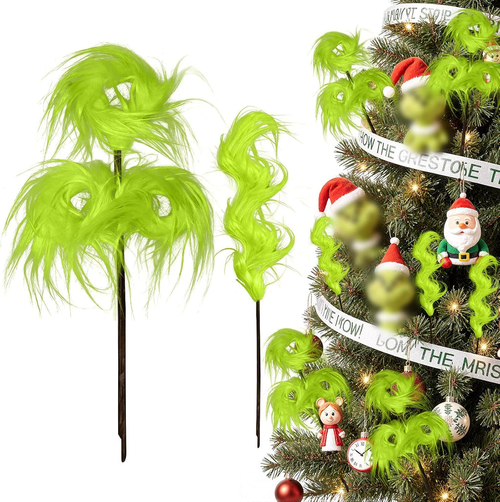 Christmas Tree Decorations, 10 PCS 17" Large Lime Green Furry Christmas Tree Topper Picks Decor Ornaments, Christmas Vase Fillers for Table Manle Gift Wrap, Xmas Home Holiday Decor