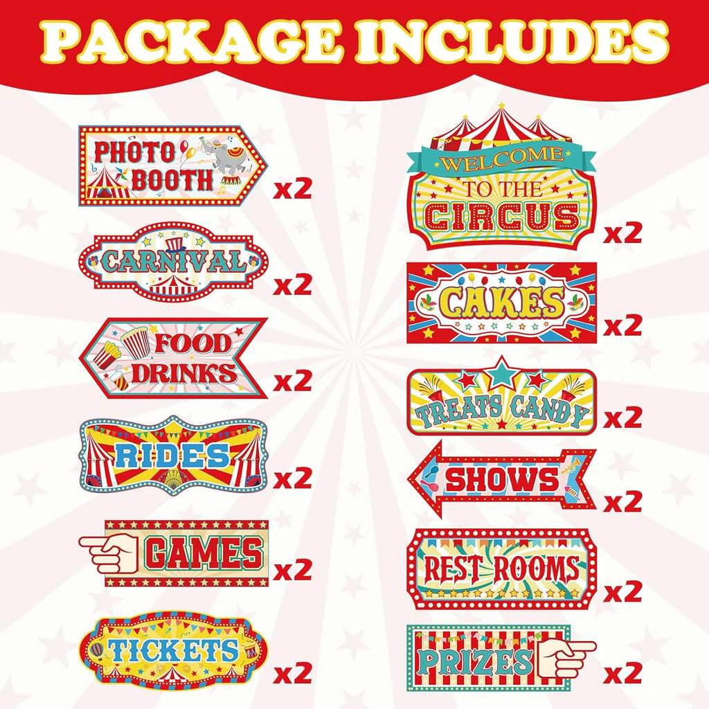 24 Pieces Carnival Decorations Circus Party Directional Sign Welcome to The Circus Signs for Kids Carnival Party Decorations Birthday Party Supplies