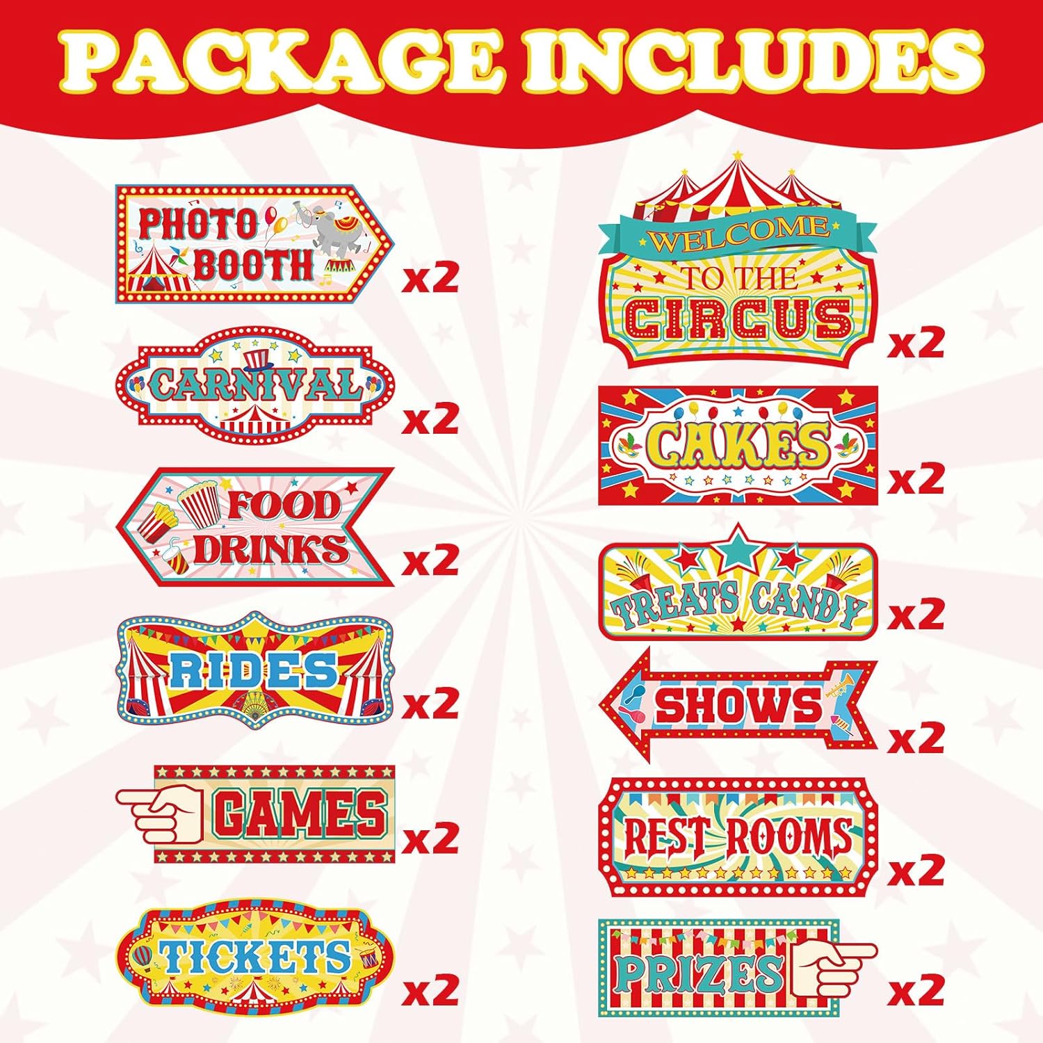 24 Pieces Carnival Decorations Circus Party Directional Sign Welcome to The Circus Signs for Kids Carnival Party Decorations Birthday Party Supplies