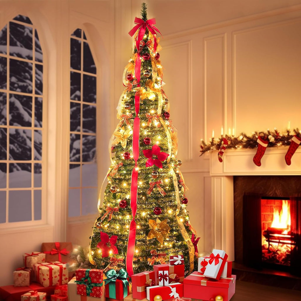 6.5 ft pop up christmas tree,prelit 200 warm, side view