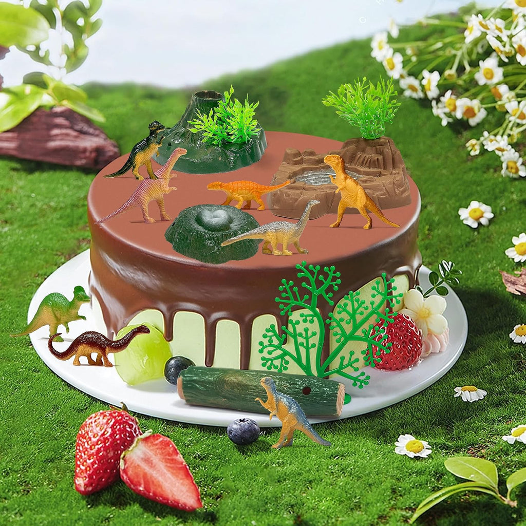 15Pcs Dinosaur Cake Topper with Dinosaur Egg Nests/Leaves/Trees/Rockeries.Lmaginative and Creative Dinosaur Decorations(Dinosaur Cake Topper)
