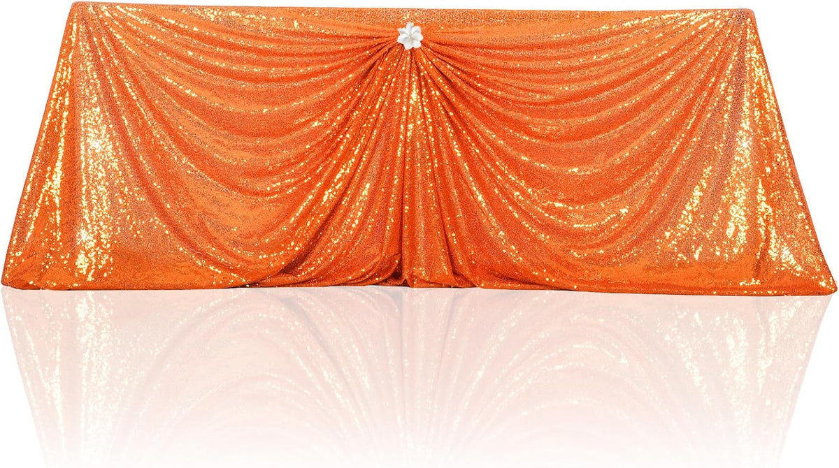 PartyDelight Orange Sequin Tablecloth 90x132 Inch Rectangular