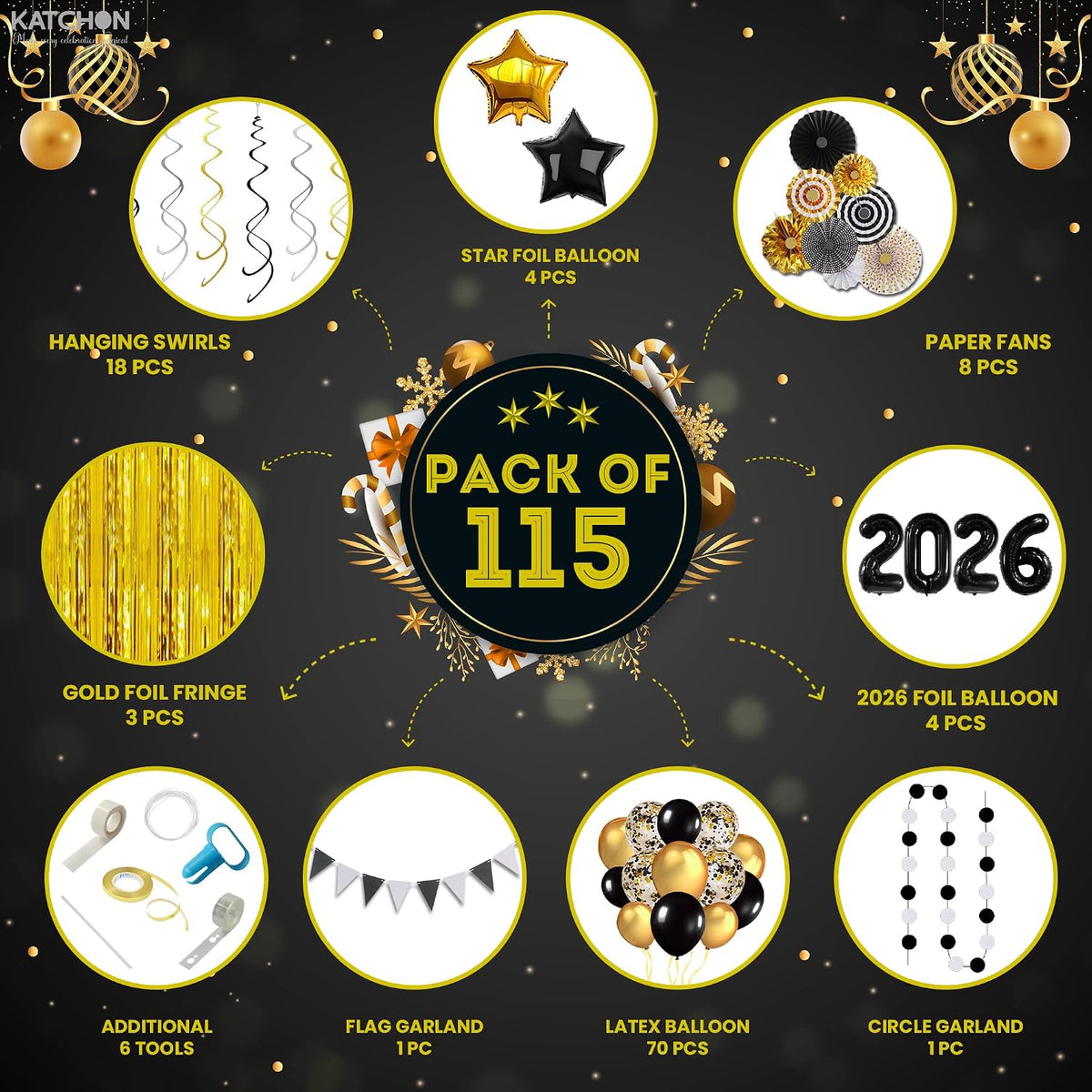 katchon happy new years decorations 2026 black and shown in use