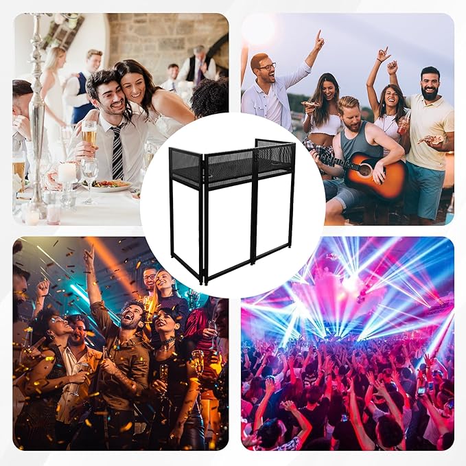 Portable DJ Booth 40" x 20", DJ Facade Table with Black/White Light Scrims, Foldable DJ Stand for Laptop and Controller,with Carry Bag, Cable Hole, Perfect for Bars, Clubs, Party, Private Events
