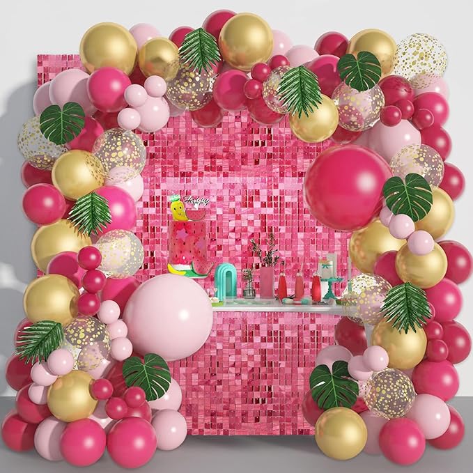 12PCS Deep Pink Shimmer Wall Backdrop, Laser Square Sequin Photo Backdrops Panel, Glitter Wall Background for Birthdays, Weddings, Christmas, Engagements, Disco Bachelorette Party Decor (3FTx4FT)