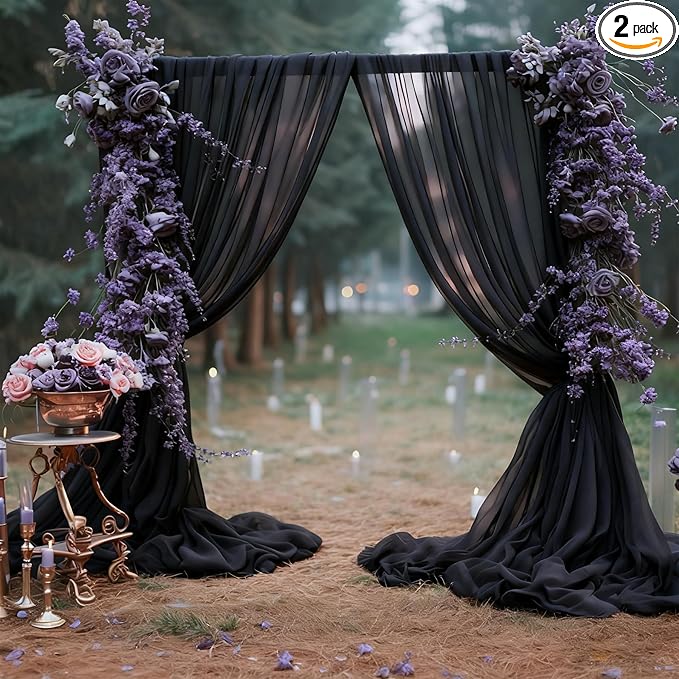 10ft x 10ft Black Backdrop Curtains, Wrinkle-Free Sheer Chiffon Fabric Photo Background Drapes for Wedding Arch Party Ceremony Stage Photography Decorations