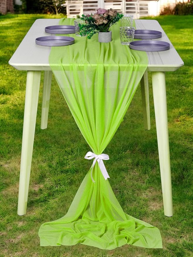 MDS Halloween Chiffon Table Runner - 1 Pack, 29 x 170 Inches, 14ft Each - Sheer Spooky Table Runners for Haunted House Parties, Trick-or-Treat Tables, Witchy Décor, Wedding & Events - Parrot Green