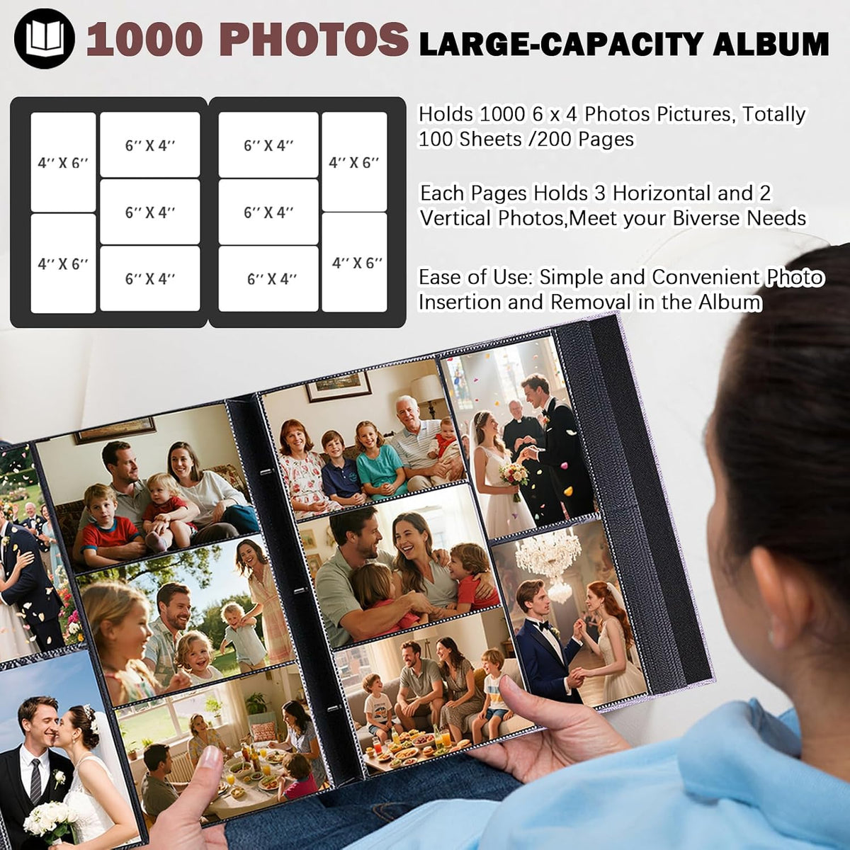 Ruibytree Extra Large Capacity Photo Album 4x6 Pictures 1000 Pockets,Purple