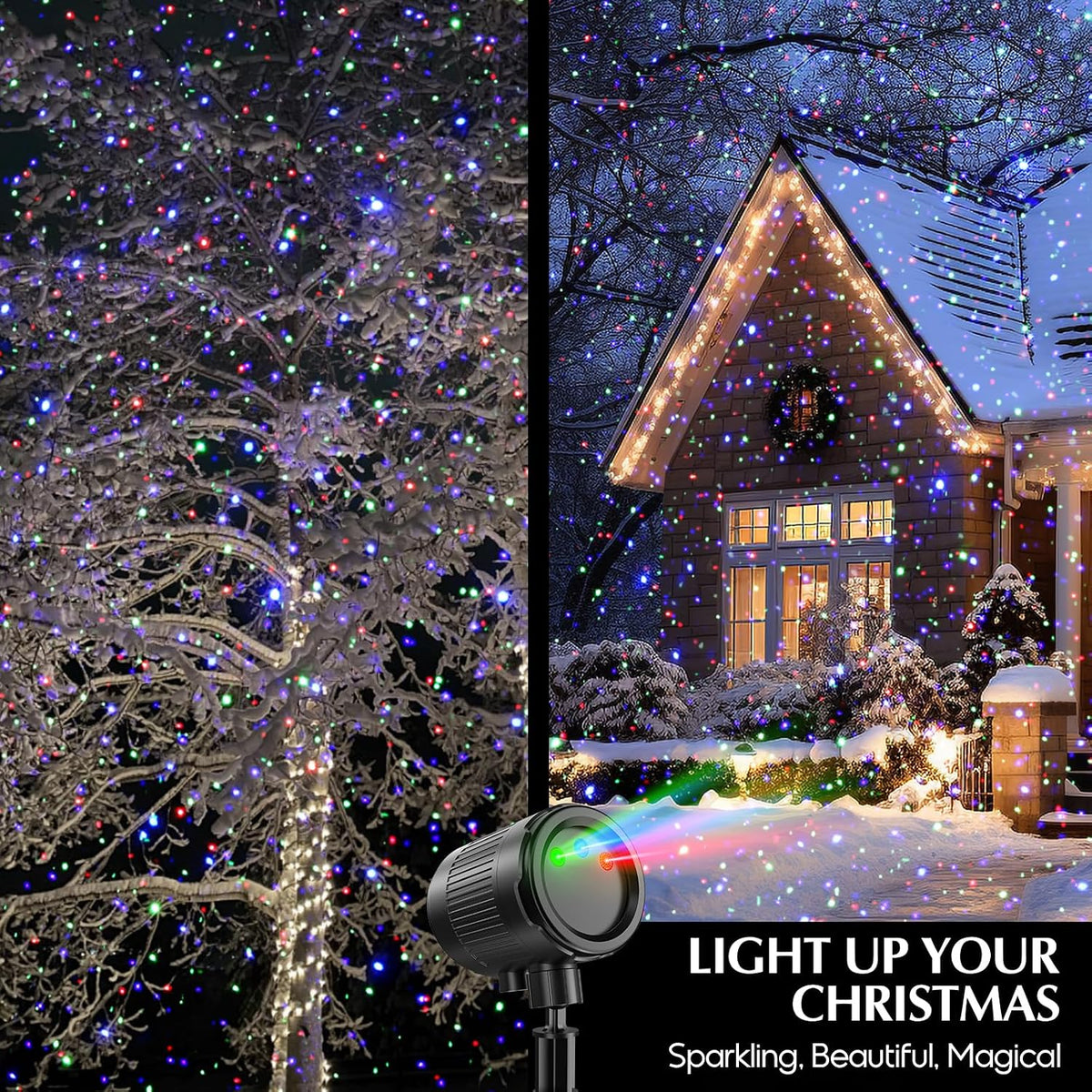 laser christmas projector lights outdoor, 3 color moving shown in use