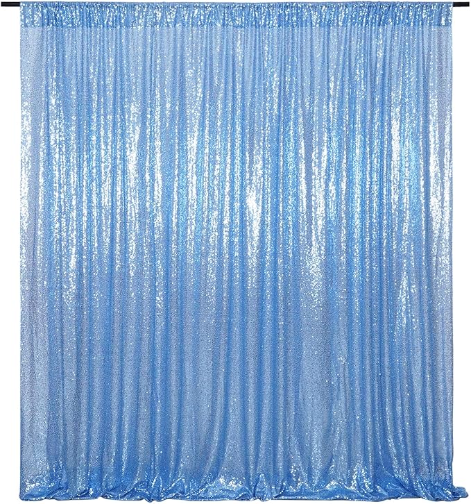 Poise3EHome 6FT x 8FT Sequin Photography Backdrop Curtain for Party Decoration, Baby Blue