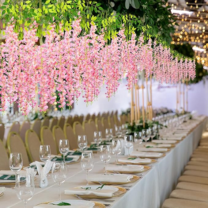 Wisteria Hanging Flowers,Fake Hanging Flowers,Wisteria artificiales Garland for Home Wedding Arch Floral Party Garden Ceremony Outdoor Decor,3.6 feet Long(50,Pink)