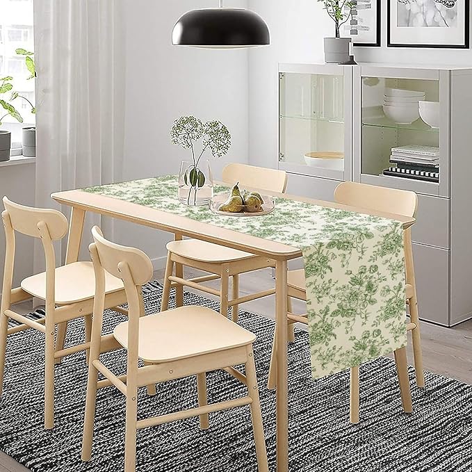 Vintage Flower Table Runner, Wildfloral Green Floral Sketch Pattern Print Table Runner for Kitchen Dinning Table Runner Decor Home Wedding Party Holiday, 13x60 Inch