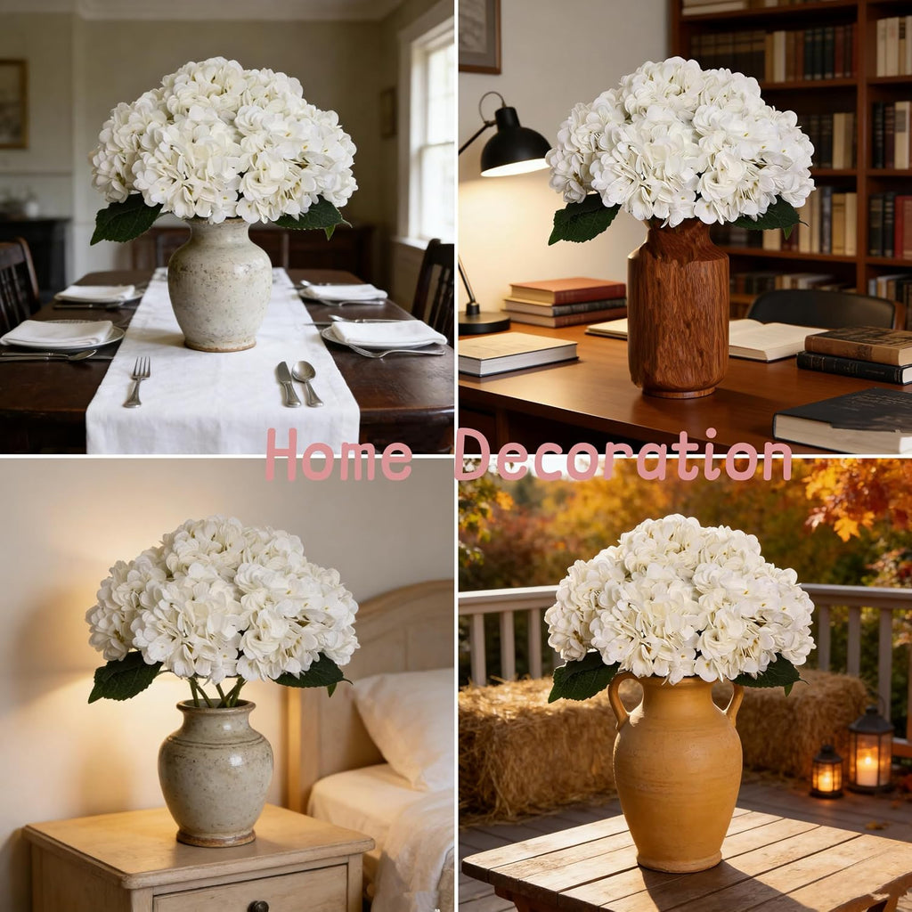 Kimura's Cabin 6pcs White Hydrangea Artificial Flowers Silk Fake Hydrangeas Faux Hydrangea Flowers with Stems for Wedding Bouquets Arrangement Home Table Centerpieces Baby Shower Party Decoration