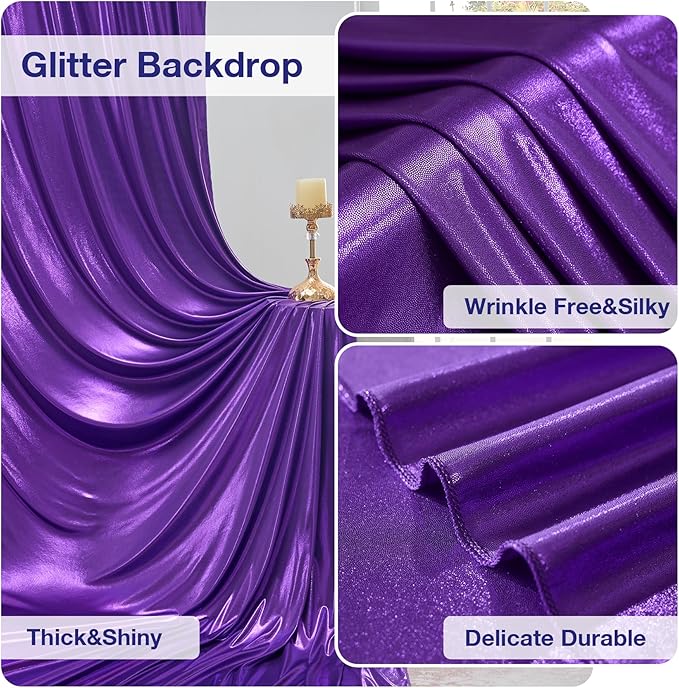 10x10 ft Glitter Purple Backdrop Curtain for Parties, Wrinkle Free Thick Purple Sequin Backdrop, 2 Panels 5×10FT Shimmer Photo Backdrop Drapes for Themed Party Wedding Photographs Background