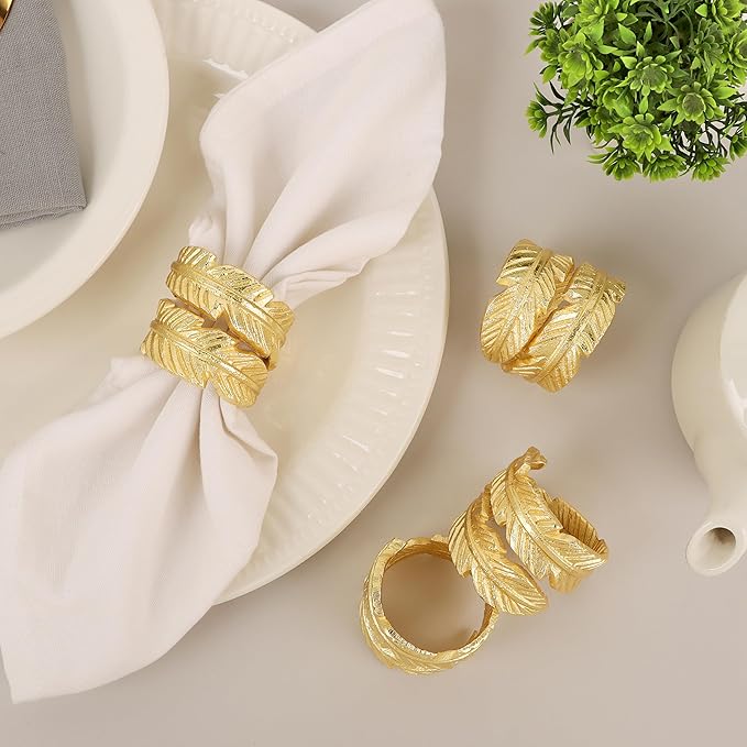 Gold Napkin Rings, Napkin Ring Set of 12, Napkin Holders for Dining Table Settings Thanksgiving Metal Serviette Ring Rustic Table Décor for Weddings, Parties, and Everyday Use 1.5" Ring - CLEENTABLE