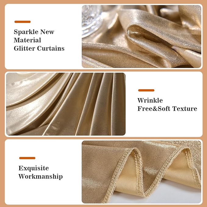 10x10ft Thick Champagne Glitter Backdrop Curtain Panels for Parties, Wrinkle Free Sequin Sparking Photo Backdrop Drapes, 2 Panels 5x10ft Shimmer Back Drop Cloth for Wedding Birthday Photography