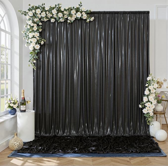 gogoparti 20x10FT Black Sequin Backdrop Curtain - 4 Panels of 5x10FT Wrinkle-Free Glitter Drapes for Photography, Birthdays, Weddings & Graduations