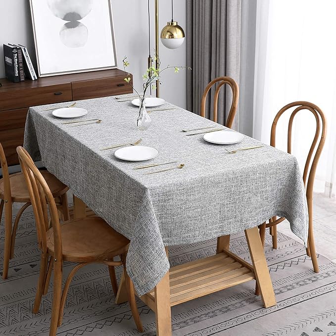 maxmill Flaxy Faux Linen Table Cloth with 2-Tone Slubby Texture Wrinkle Free Anti-Shrink Soft Tablecloth for Kitchen Dining Tabletop Outdoor and Indoor Use Rectangle 60 x 104 Inch Light Gray