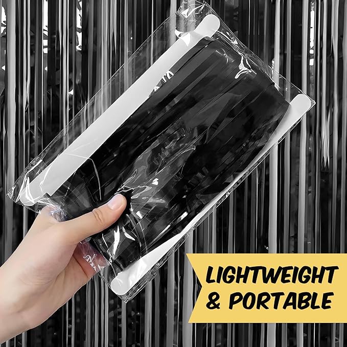 6 Pack Black Foil Fringe Curtains Backdrop, 3.28 x 8.2 Ft Metallic Streamers Tinsel Curtains Background for Photo Booth, Birthday, Weddings, Carnivals, Graduation, Themed Party Decorations