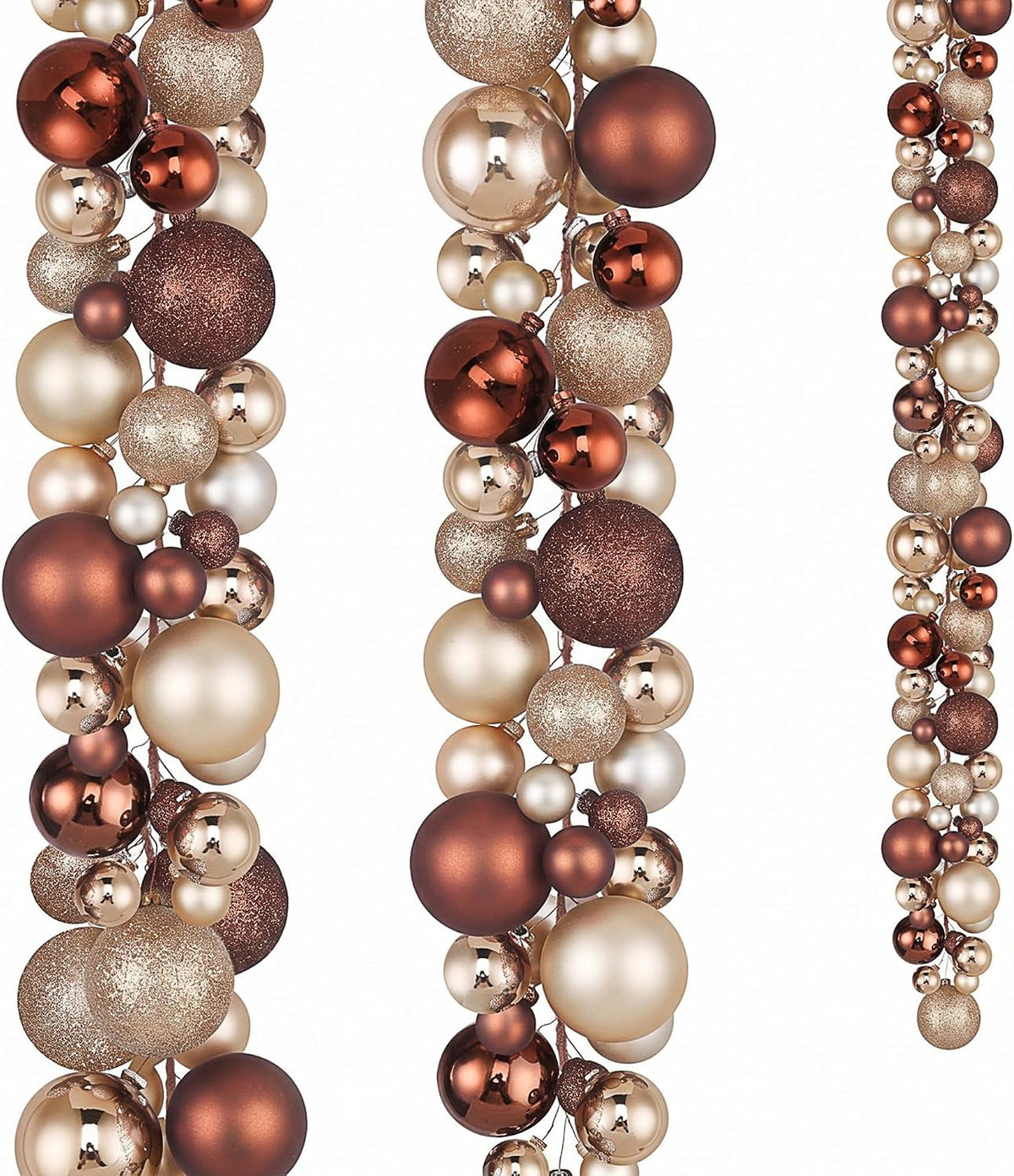 6 ft christmas ball ornament garland, brown, champagne, main product view