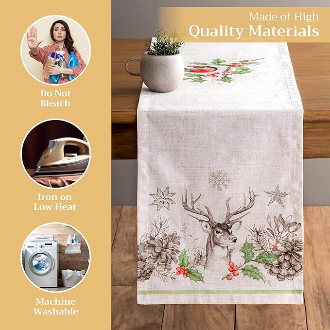 Maison d' Hermine Table Runner 100% Cotton Single Layer Table Runners 72 inches Long for Thanksgiving Christmas Decorations Home Kitchen Dining Party Wedding (Christmas Dew, 14.5" x 72")