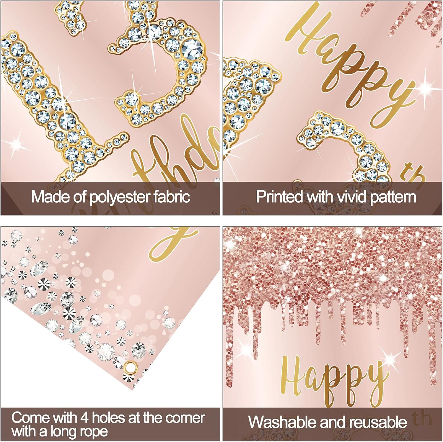 Happy 13th Birthday Door Banner Backdrop Decorations for Girls, Pink Rose Gold 13 Birthday Party Door Cover Sign Supplies, Thirteenth Year Old Birthday Poster Background Photo Booth Props Decor