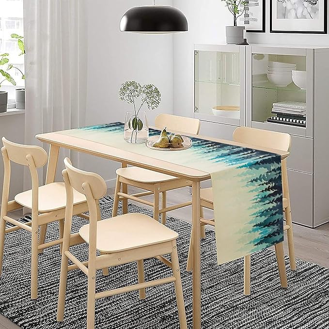 Misty Forest Table Runner,Foggy Blue Forest Landscape Table Runner for Kitchen Dining Table Home Party Decoration 13x90 Inch