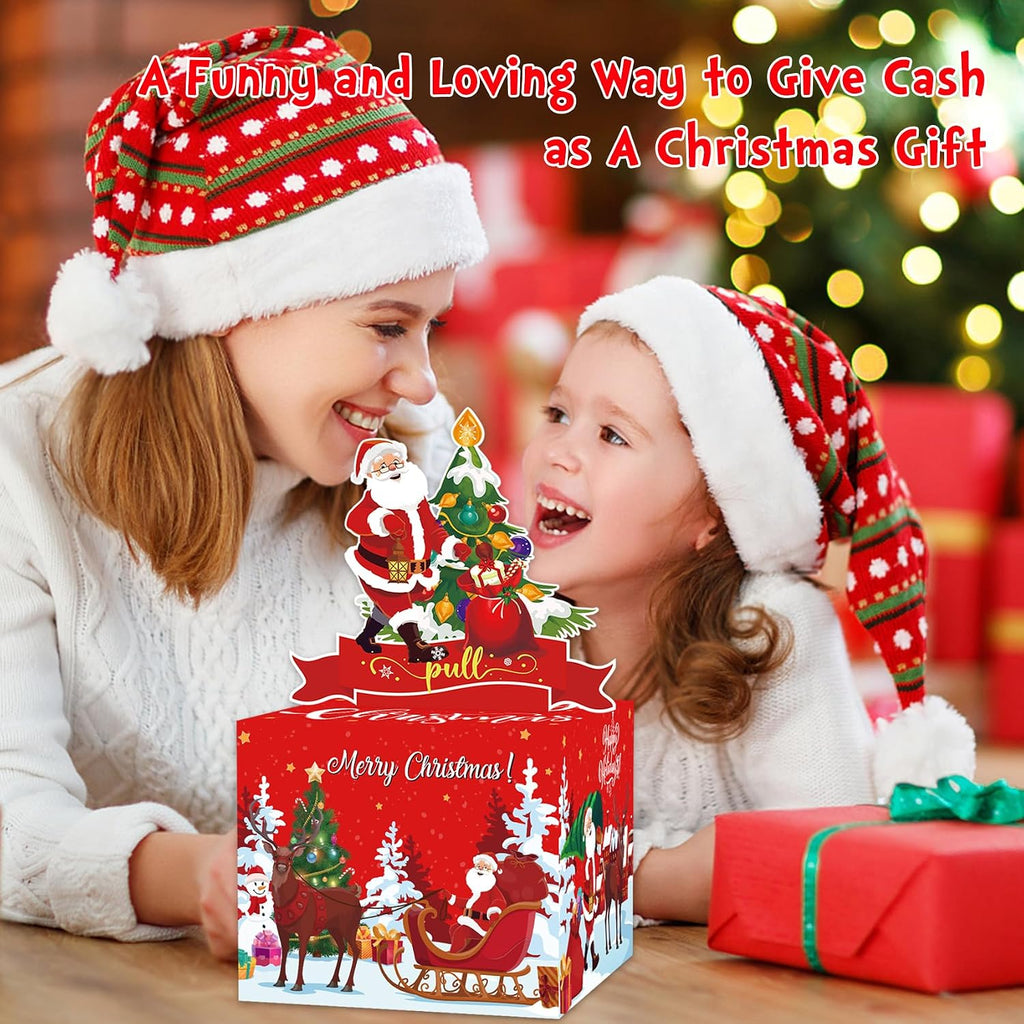 Christmas Party Gifts, Christmas Money Box for Cash Gift Pull, Surprise Money Holders for Cash with 50Pcs Transparent Bags, Fun Ways to Give Cash As A Present for Kids Adults