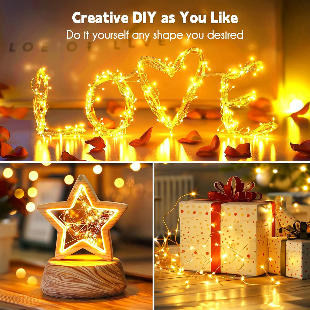 Minetom Fairy Lights Plug in, 33Ft 100 LEDs Waterproof Silver Wire Firefly Light, Adaptor Included, Starry String Lights for Wedding Patio Indoor Outdoor Christmas Decorations, Warm White