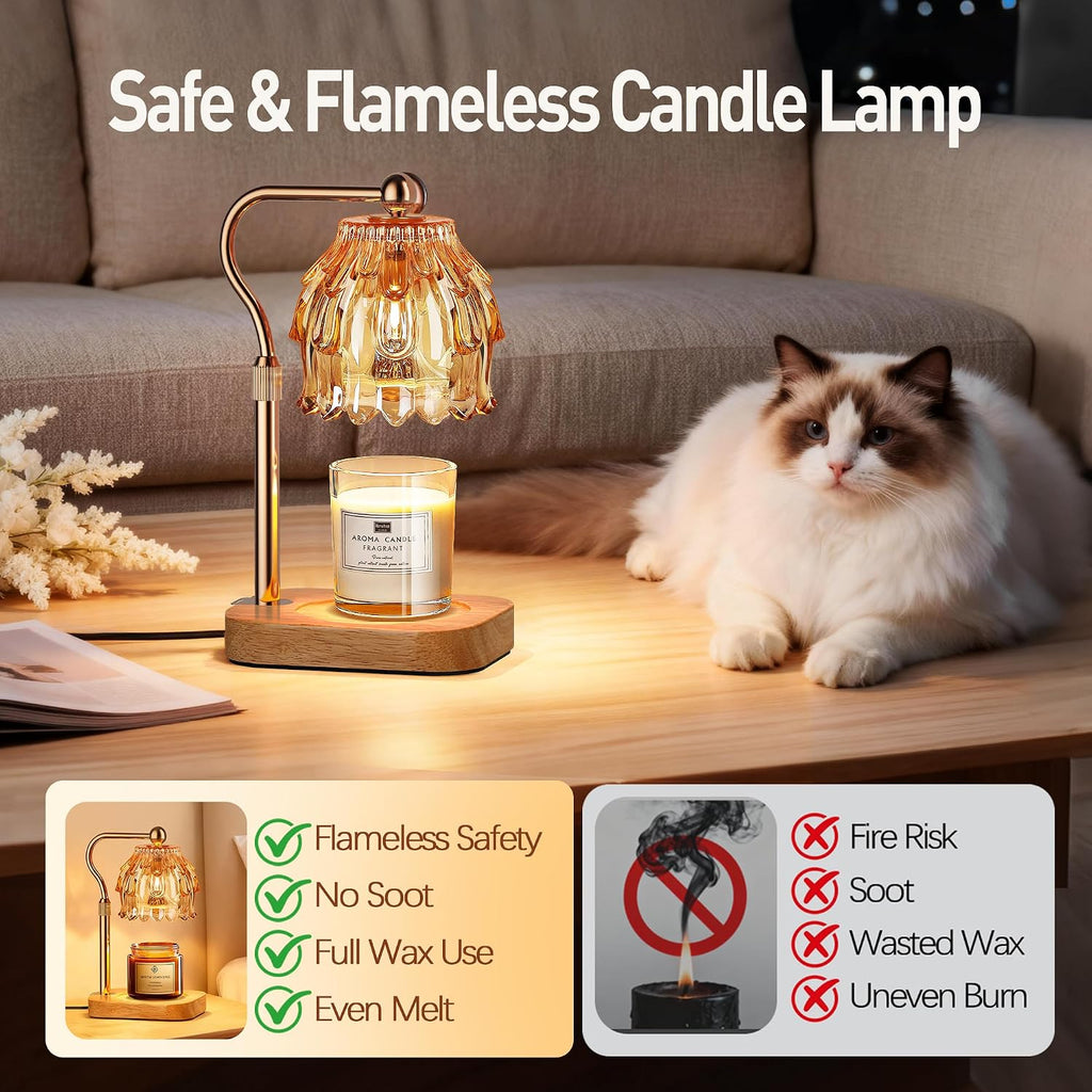 Candle Warmer Lamp with Timer - Flower Electric Wax Melter Warmer Adjustable Height for Jar Candles, Gift for Women, Mom, Christmas, Birthday,Home Decor