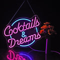 Cocktails and Dreams Neon Sign for Wall Decor Neon Signs with Dimmable Switch LED Neon Signs Bedroom Beer Bar Neon Light Sign Hotel Party Club Office Art Lights