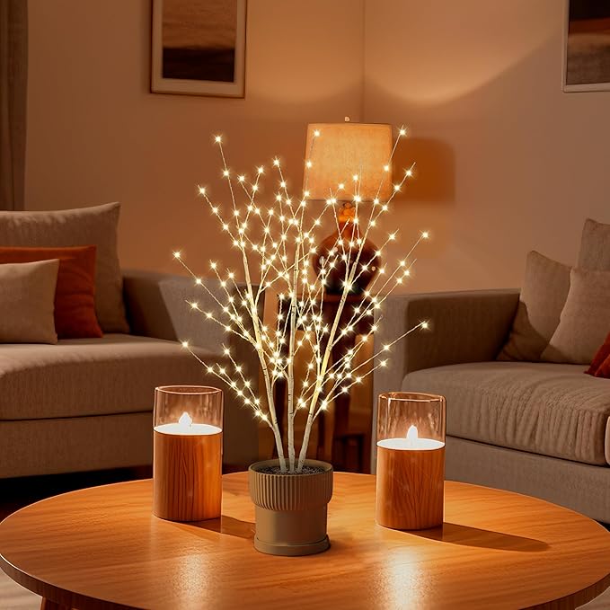 33in Birch Light Tree with 180 LED Lights, Twinkling Lighted Tree with Timer, Adjustable Branches Birch Branches for Indoor Decoration, Living Room, Table Décor