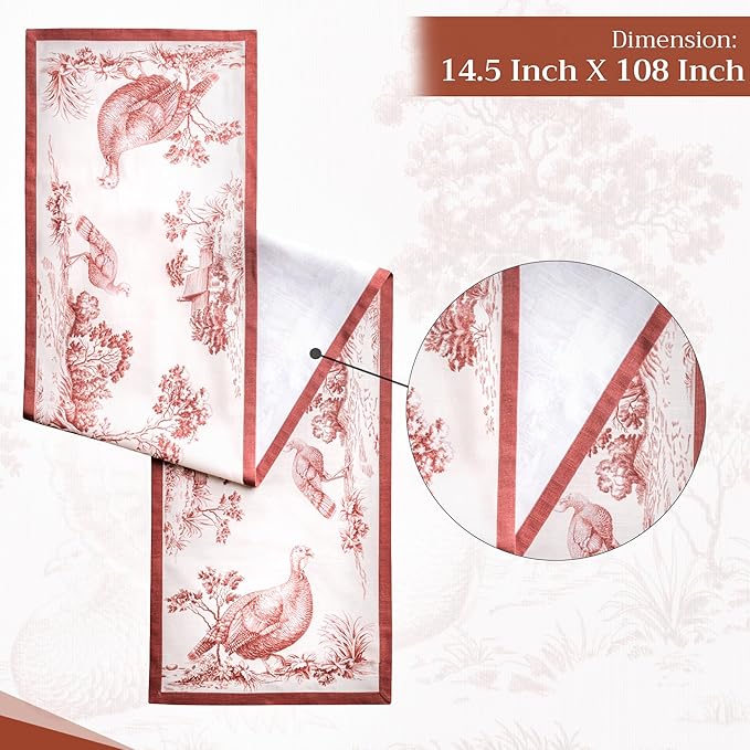 Maison d' Hermine Table Runner 100% Cotton Single Layer Table Runners 108 inches Long for Thanksgiving Christmas Decorations Home Kitchen Dining Party Wedding (Holy Jouy - Brown, 14.5" x 108")