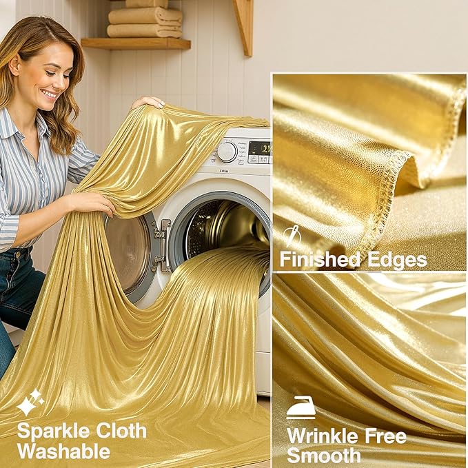10x10 ft Gold Sequin Backdrop Curtain with Lights for Parties, Wrinkle Free Glitter Photo Backdrop Drapes Shimmer Back Drop Cloth with Light Strings for Wedding Birthday Photography Background