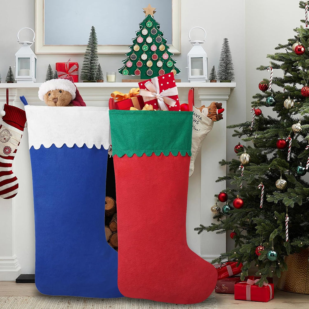 2 Pack Jumbo Felt Christmas Stockings, 38 Inches Large Red and White Felt Christmas Stockings for Xmas Tree Fireplace Hanging Decor and Holiday Party Family Home Decorations
