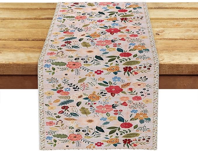 OYIMUA Boho Floral Summer Table Runner 13 x 36 Inches Colorful Flower Runners for Tables Rustic Spring Decorations for Home Indoor Outdoor Party Decor
