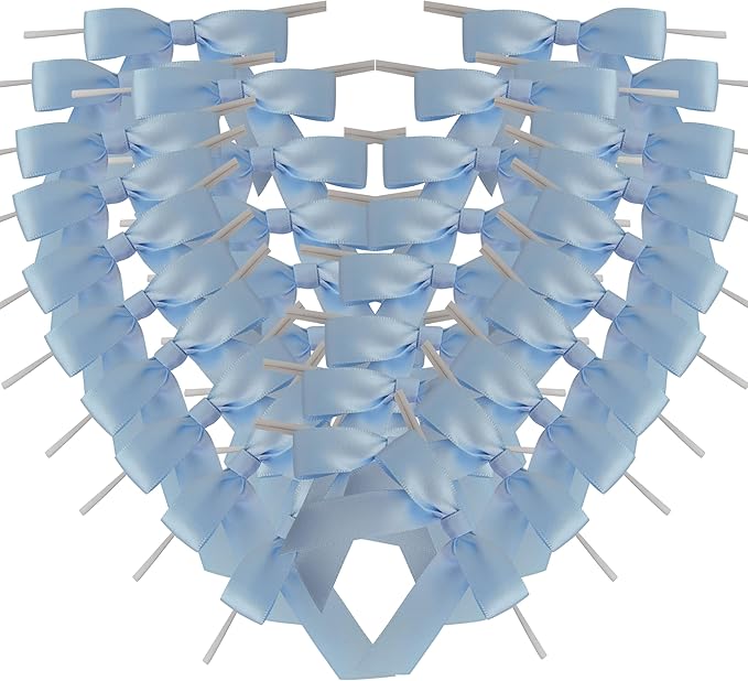 50pcs 2-1/2" Light Blue Satin Ribbon Bows with Twist Ties for Gift Wrapping Packing Christmas Decoration(Lt.Blue)