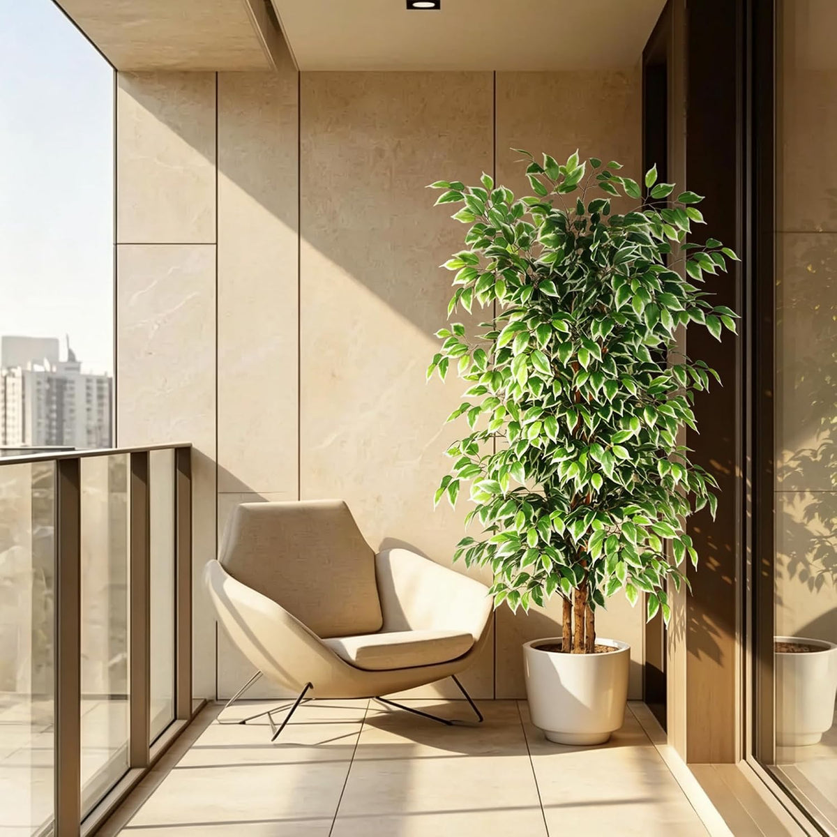 gtidea 6ft artificial ficus tree with real wood, front angle view