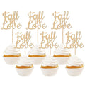 24 PCS Fall in Love Cupcake Toppers Glitter Fall Theme Bridal Shower Cupcake Picks for Autumn Wedding Engagement Anniversary Birthday Bridal Shower Party Cake Decorations Supplies Champagne Gold