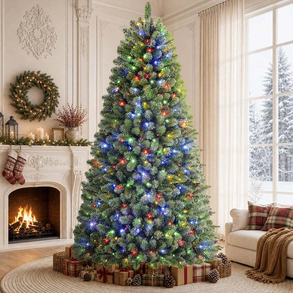 7ft artificial prelit classic christmas tree with remote showing dimensions
